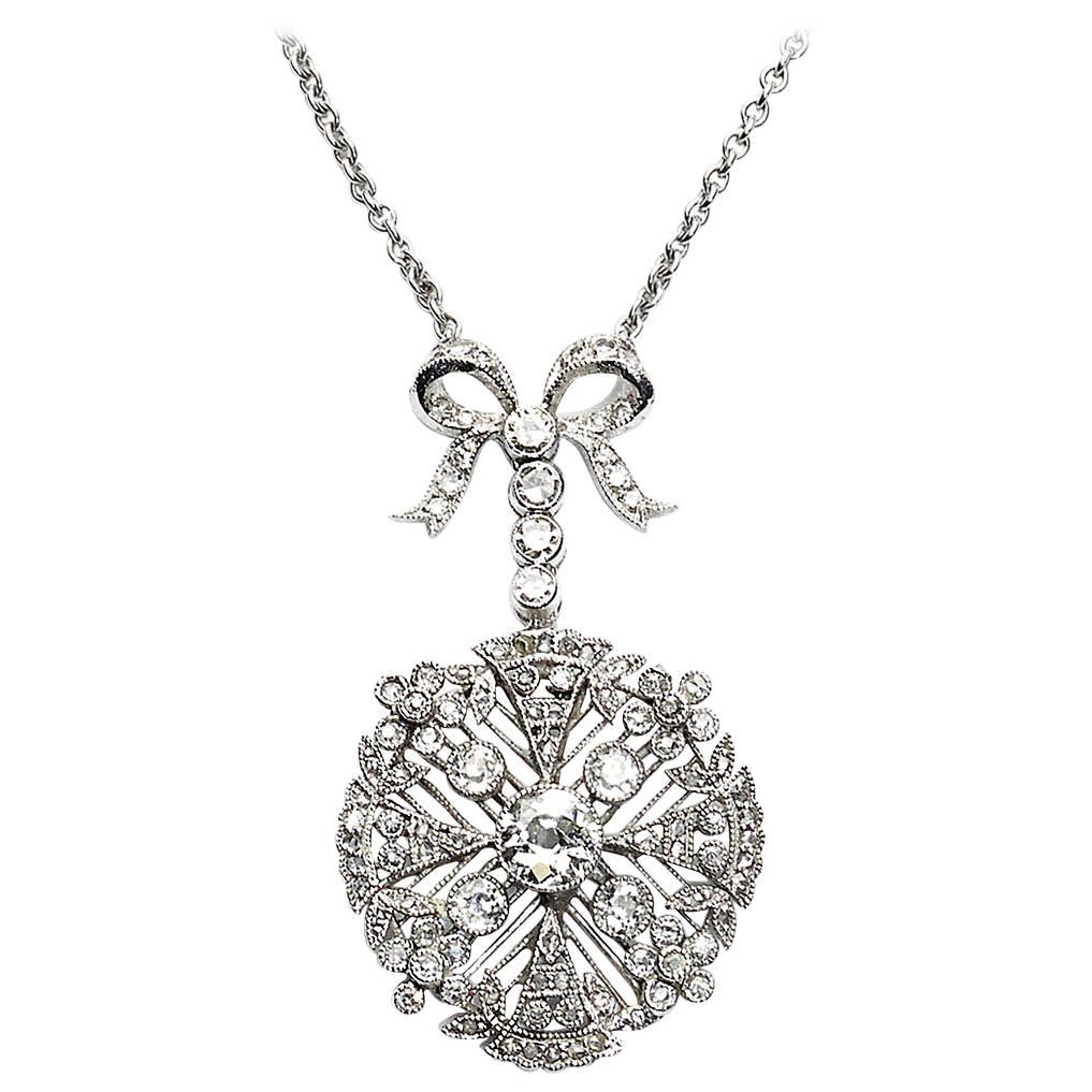 Edwardian Style Diamond Platinum Pendant 