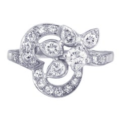 Platinum Flower Ring with Diamonds