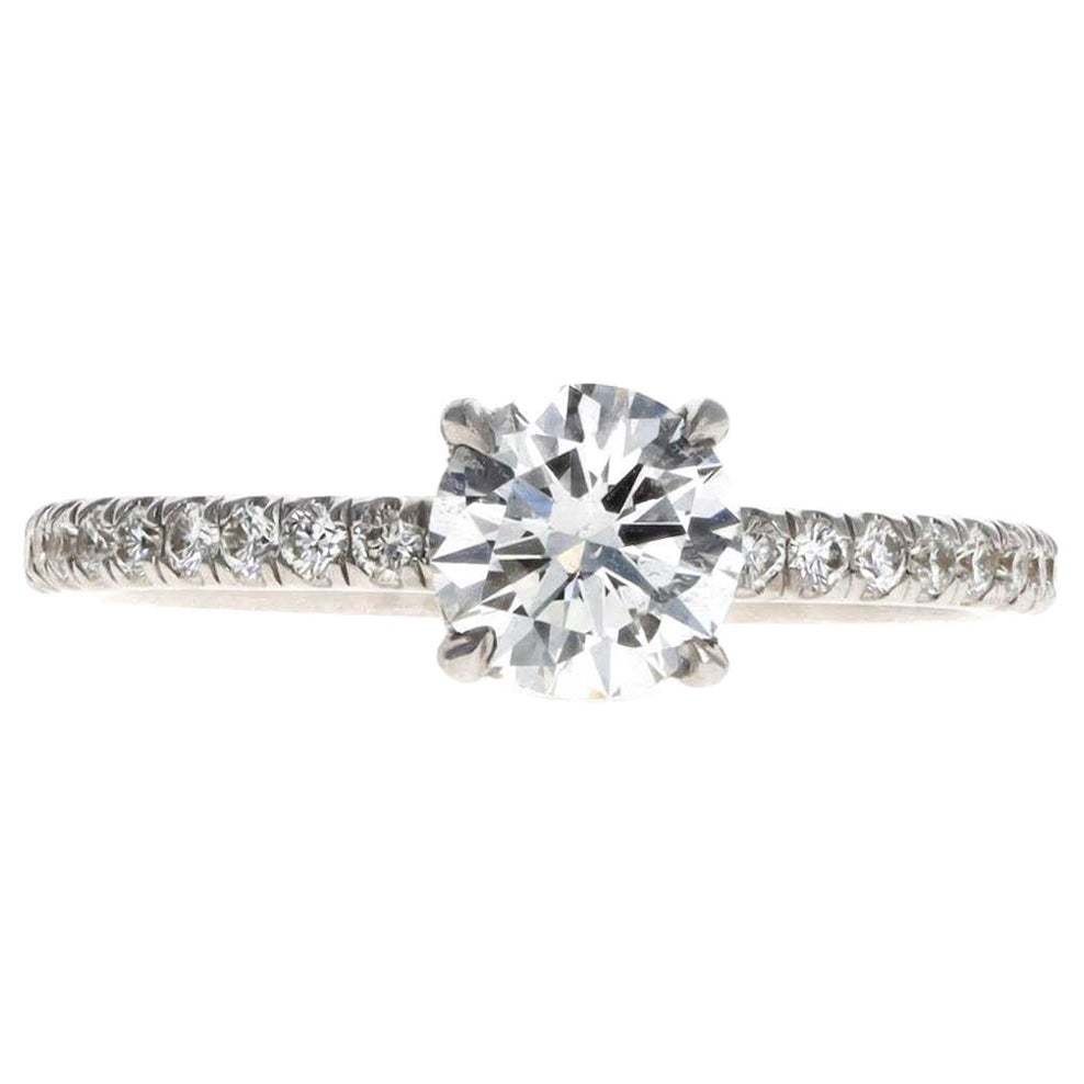14K White Gold 0.80 Carat Round Brilliant Diamond Hidden Halo Engagement Ring For Sale
