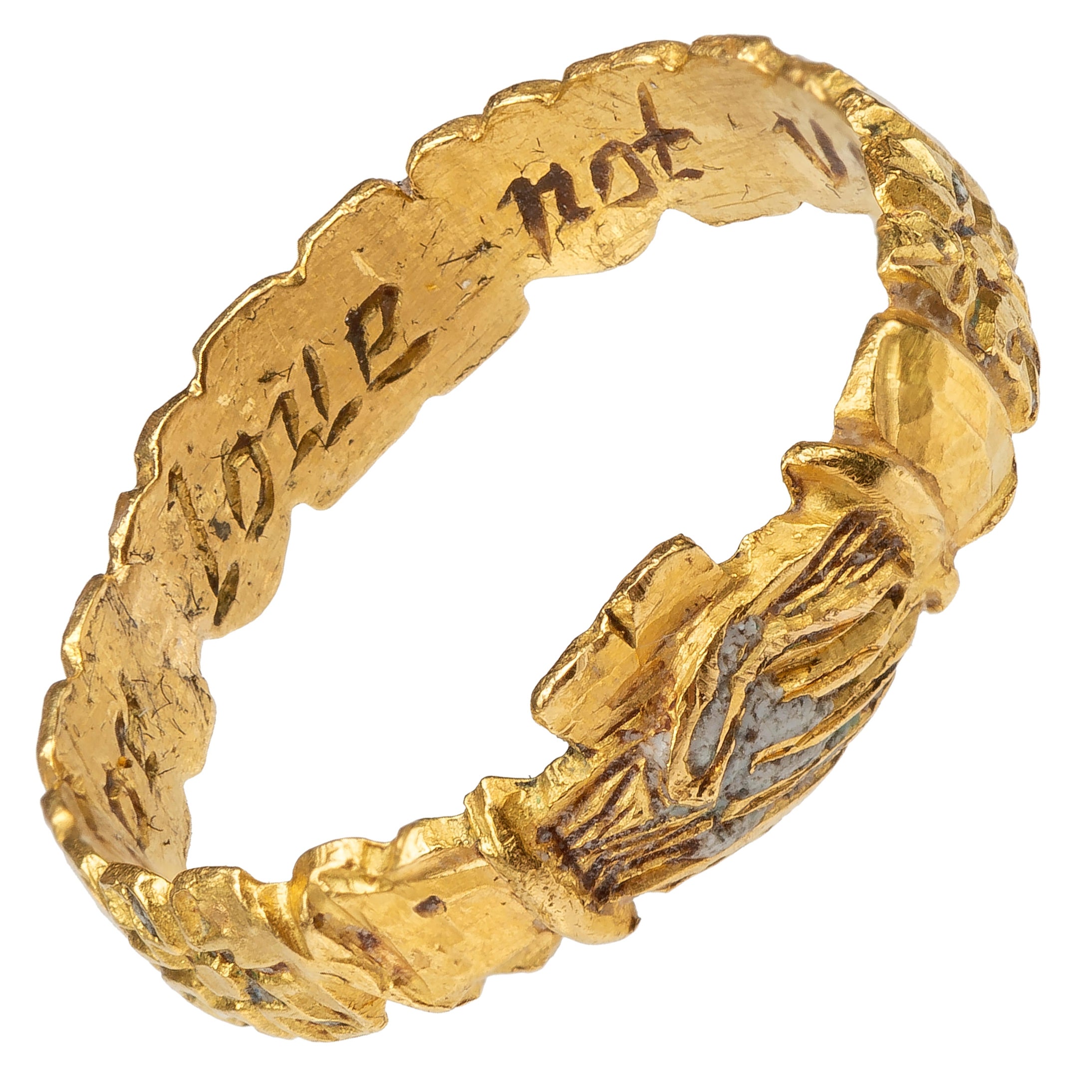 17th-Century Gold Band Fede Ring with Heart For Sale