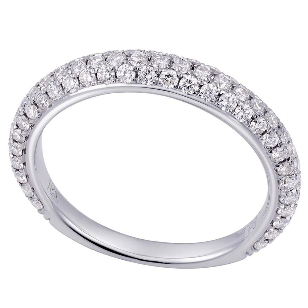 Rachel Koen Pave Diamond Ladies Wedding Ring 18K White Gold 0.73cttw For Sale