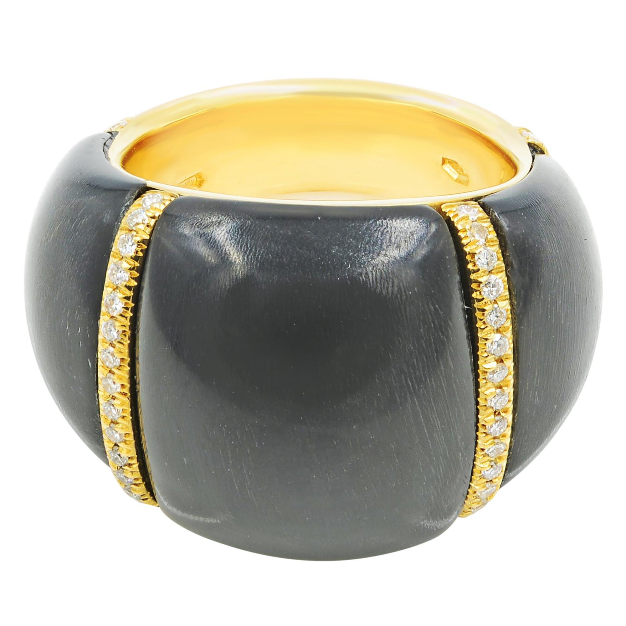 Chantecler Black Onyx Diamond Dome Shaped Ring 18k Yellow Gold 0.50cttw Size 6.5 For Sale