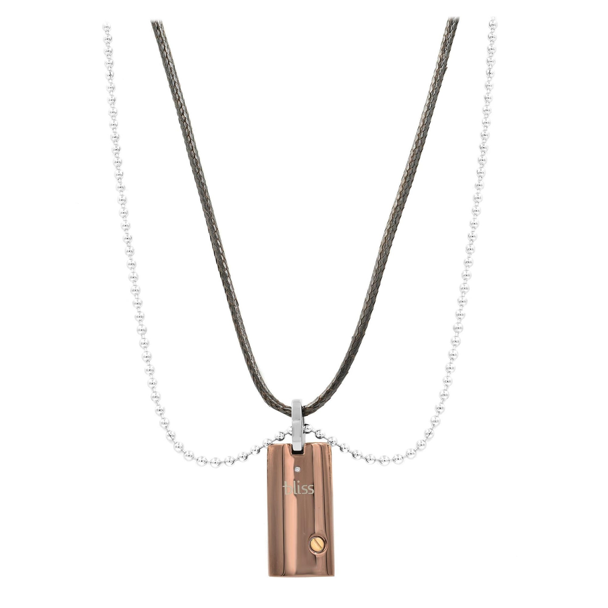 Bliss by Damiani Uomo Diamond Pendant Necklace Brown Stainless Steel 18K Gold For Sale