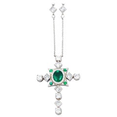 Rachel Koen Grner kolumbianischer Smaragd-Diamant-Kreuz-Anhnger-Halskette aus Platin