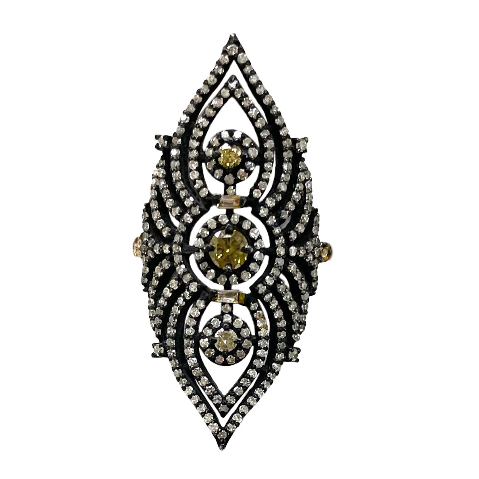 Pave and Yellow Diamonds Paradizia Ring For Sale