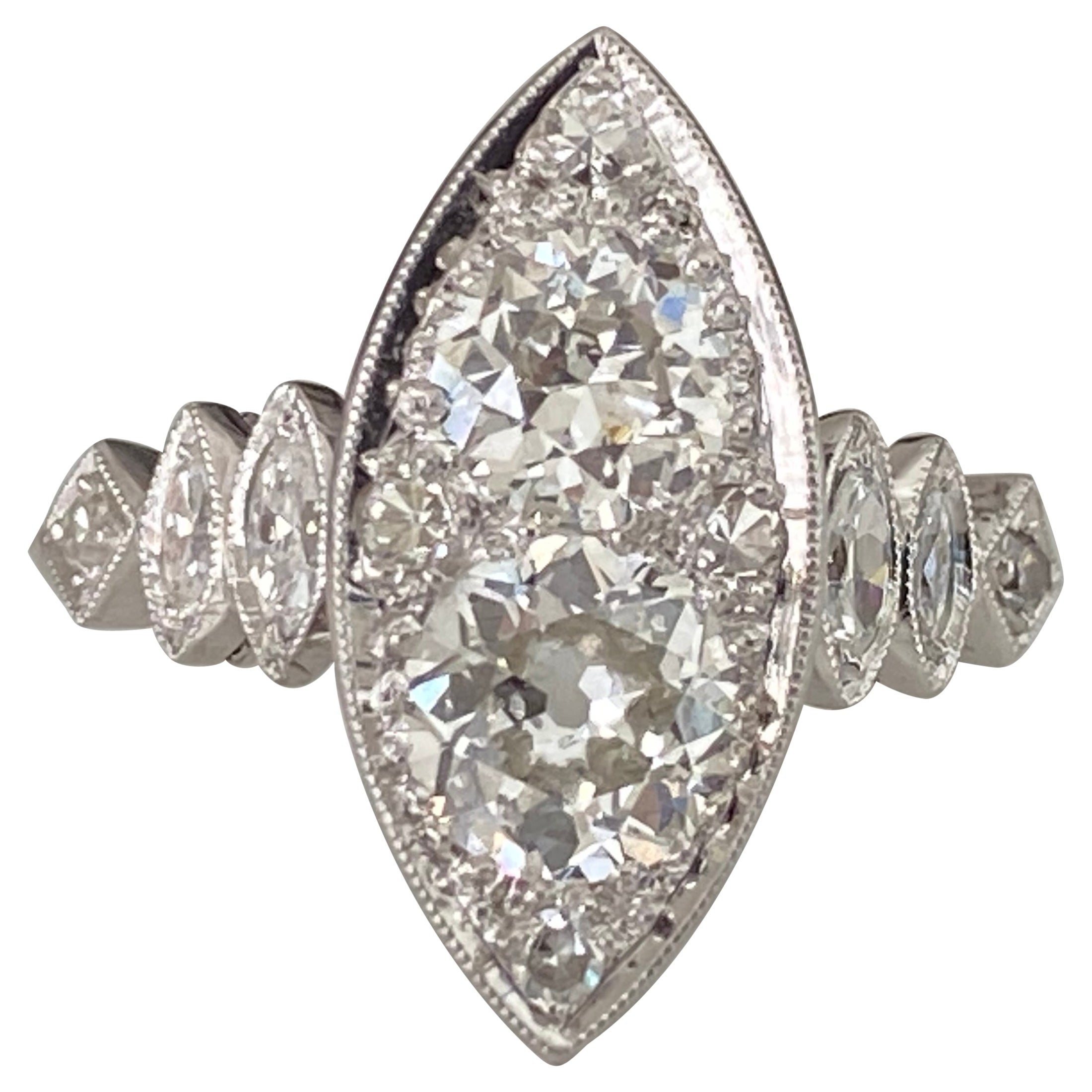 Art Deco Diamant-Navette-Essteller-Ring 