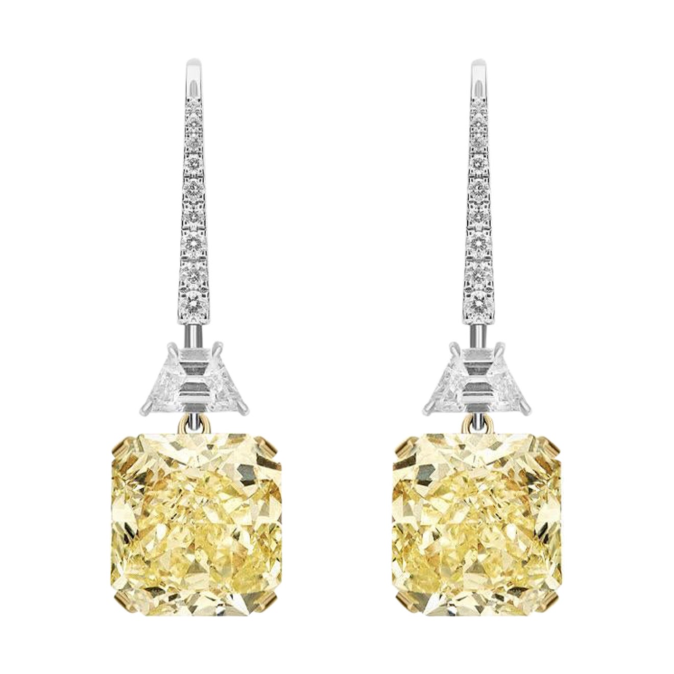 Yellow and White Diamond Drop Earrings For Sale