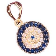 Vintage 14k Yellow Gold Double Sided Pendant w/ Sapphires, Turquoise and Diamond