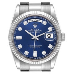 Rolex President Day-Date White Gold Blue Diamond Dial Mens Watch 118239