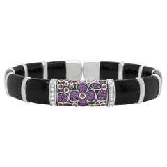 Bracciale in argento sterling con smalto nero e marrone, diamanti e zaffiri da 1/3 di carato