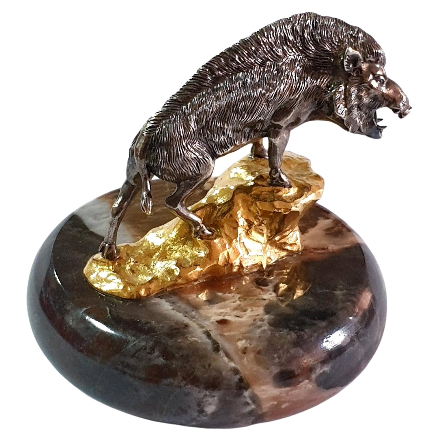 Talisman de porc miniature en métal argenté véritable - Pig Talisman
