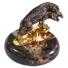 Miniatur-Tier Talisman, echtes versilbertes Wildschwein