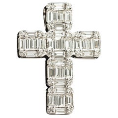 1.3 Total Carat Weight Diamond Illusion Setting Religious Cross Pendant