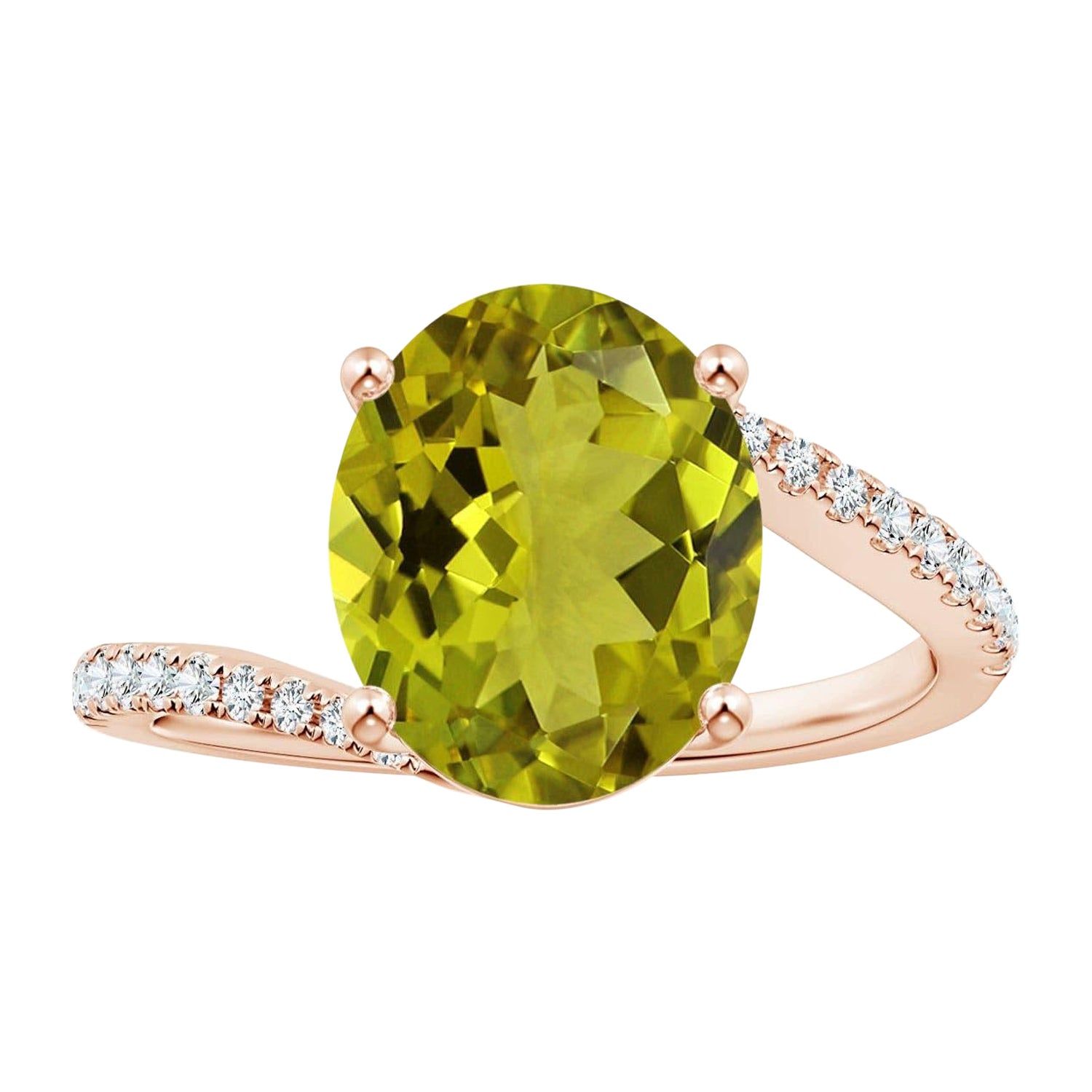 For Sale:  Angara Prong-Set GIA Certified Natural Oval Tourmaline Bypass Ring in Rose Gold