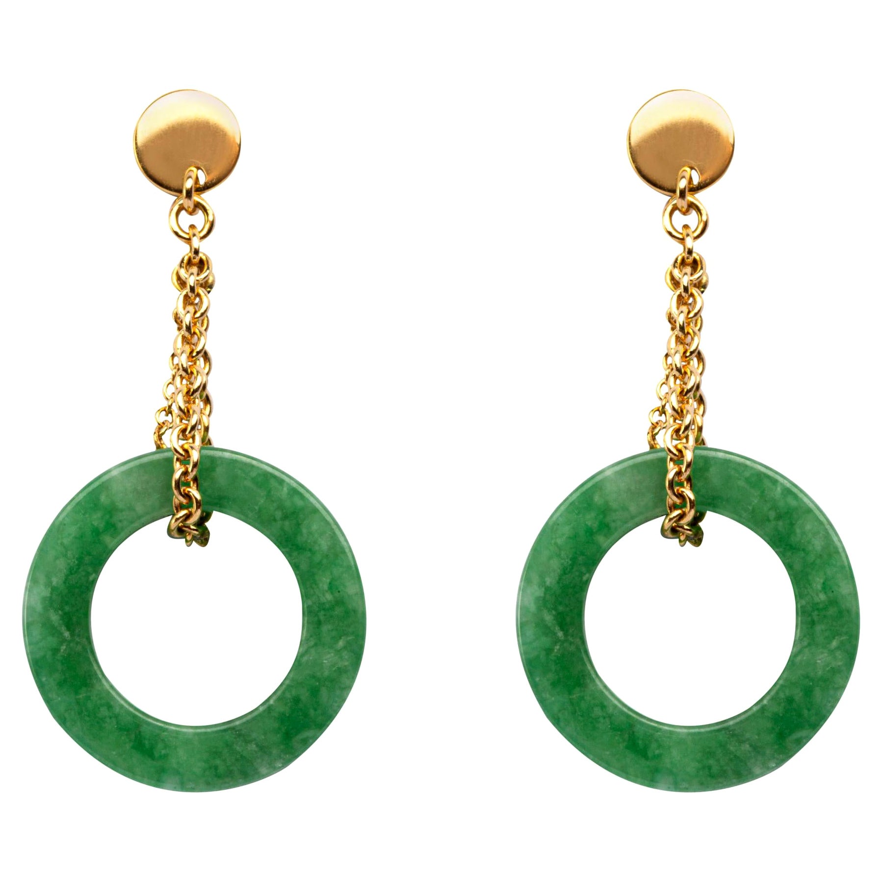 Alex Jona Burmese Jadeite Jade 18 Karat Yellow Gold Dangle Earrings