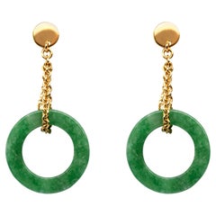 Alex Jona Burmese Jadeite Jade 18 Karat Yellow Gold Dangle Earrings
