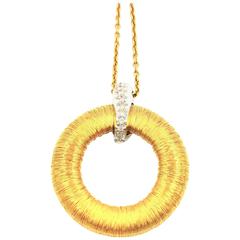 Roberto Coin Italy Diamond Two Toned Flexible Gold Mesh Pendant & Necklace
