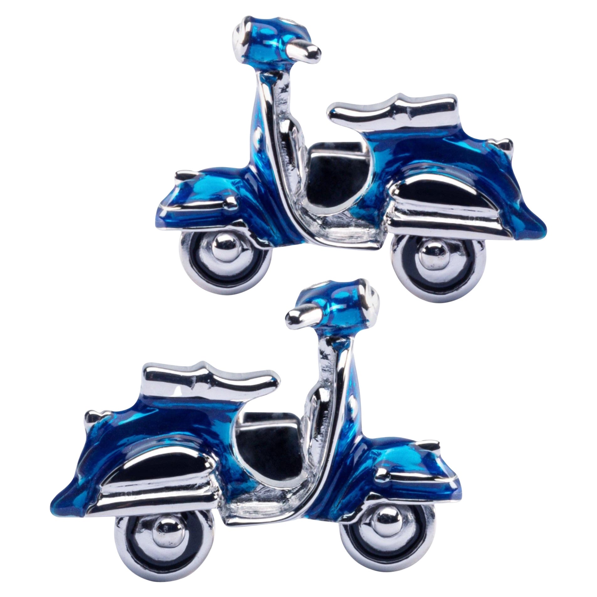 Alex Jona Blue Enamel Silver Scooter Cufflinks For Sale