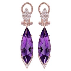 Pendiente de amatista y diamantes en oro rosa de 14 quilates