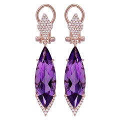 Amethyst and Diamond Studded Earring in 14Karat, Rose Gold