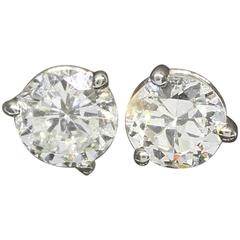 1.20 Carats Old European Cut Diamonds Gold Stud Earrings