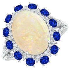 ANGARA GIA Certified Natural Opal with Sapphire & Diamond Halo White Gold Ring