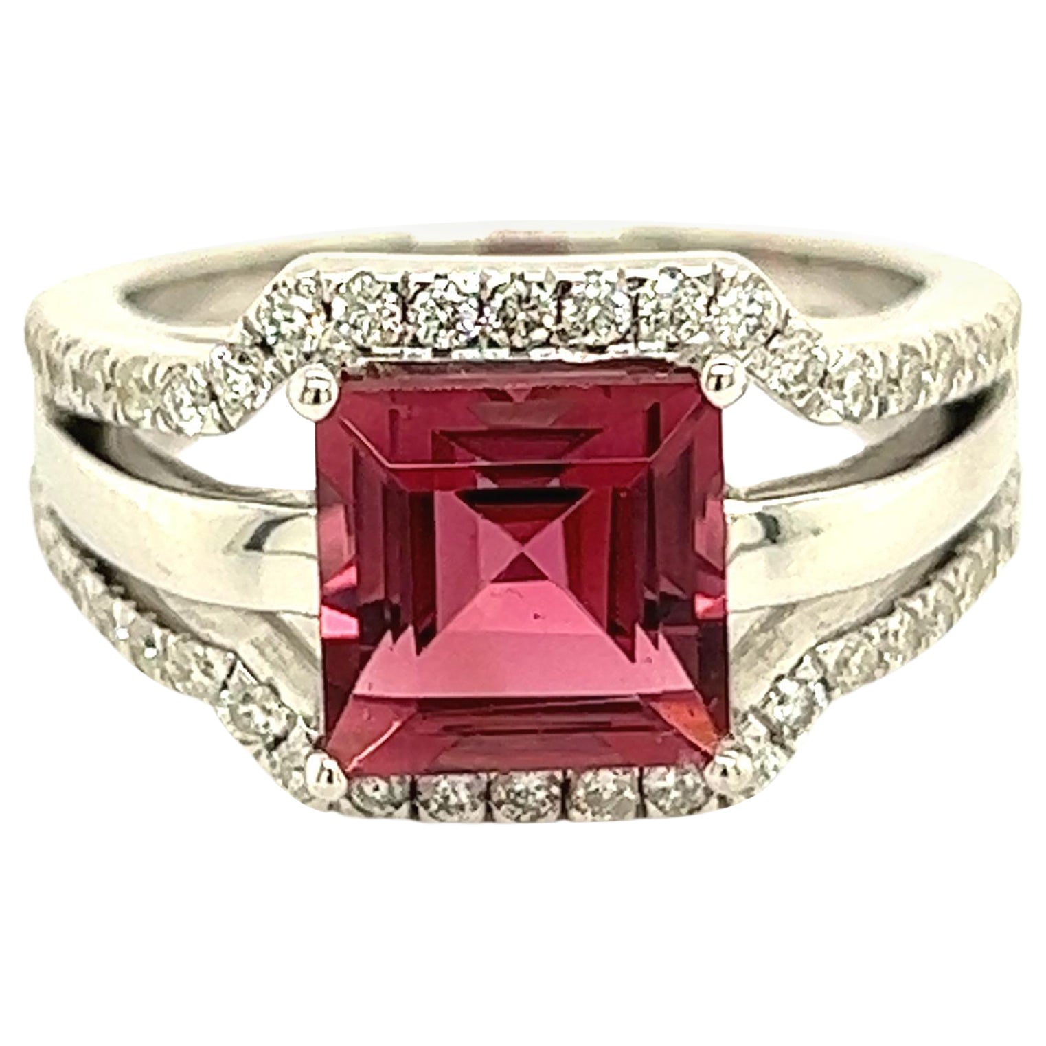 Natural Tourmaline Diamond Ring Size 6.5 14k W Gold 3.24 TCW Certified For Sale