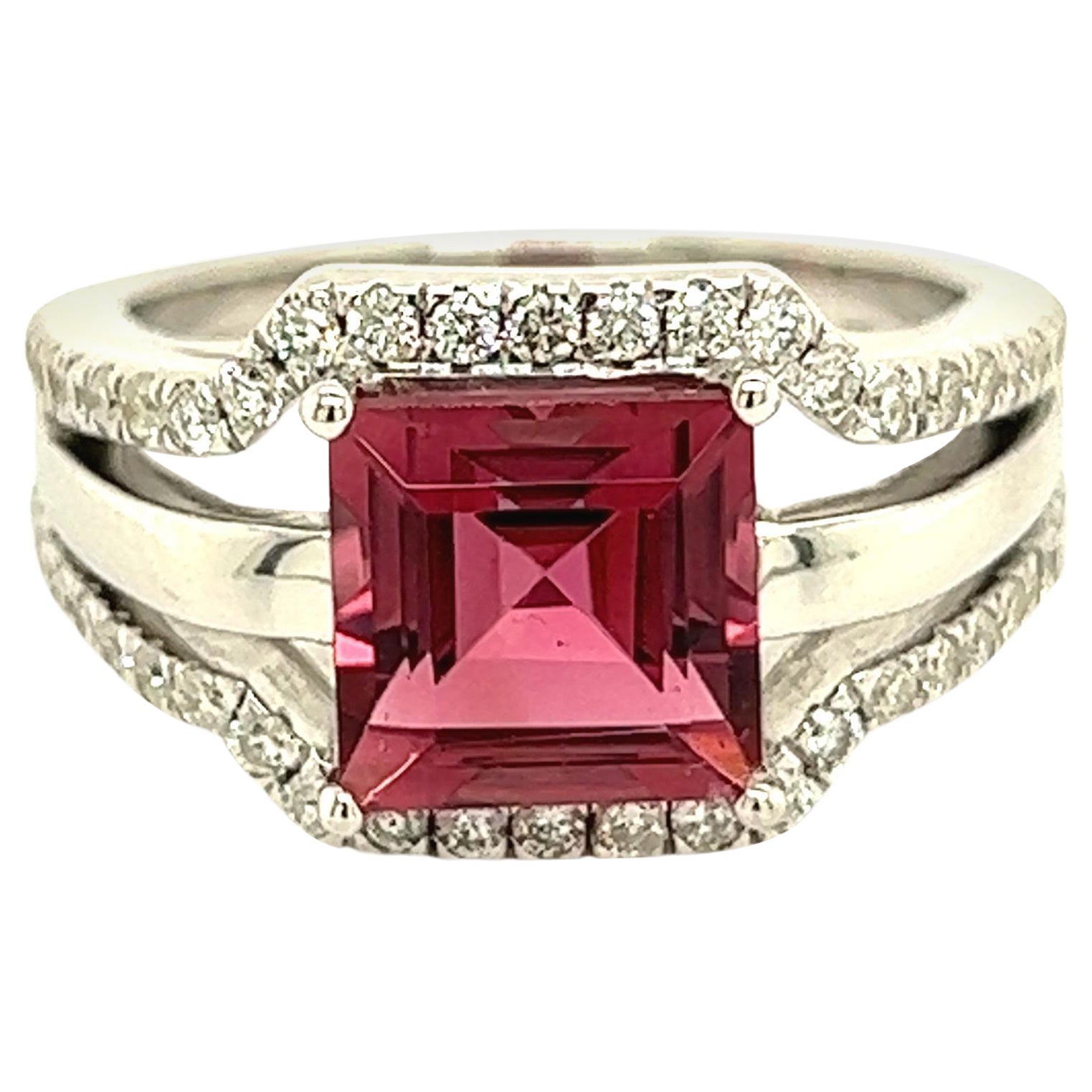 Natural Tourmaline Diamond Ring Size 6.5 14k W Gold 3.24 TCW Certified For Sale