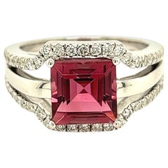 Natural Tourmaline Diamond Ring Size 6.5 14k W Gold 3.24 TCW Certified