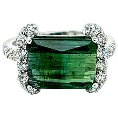 Natural Tourmaline Diamond Ring 14k W Gold 4.2 TCW Certified