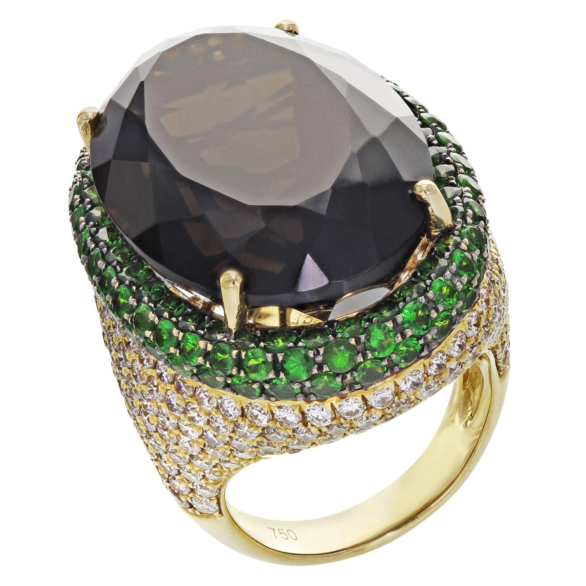 Rachel Koen Citrine Diamond Tsavorite Cocktail Ring 18K Yellow Gold