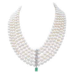 Diamonds, Emerald, Pearls, Platinum Necklace