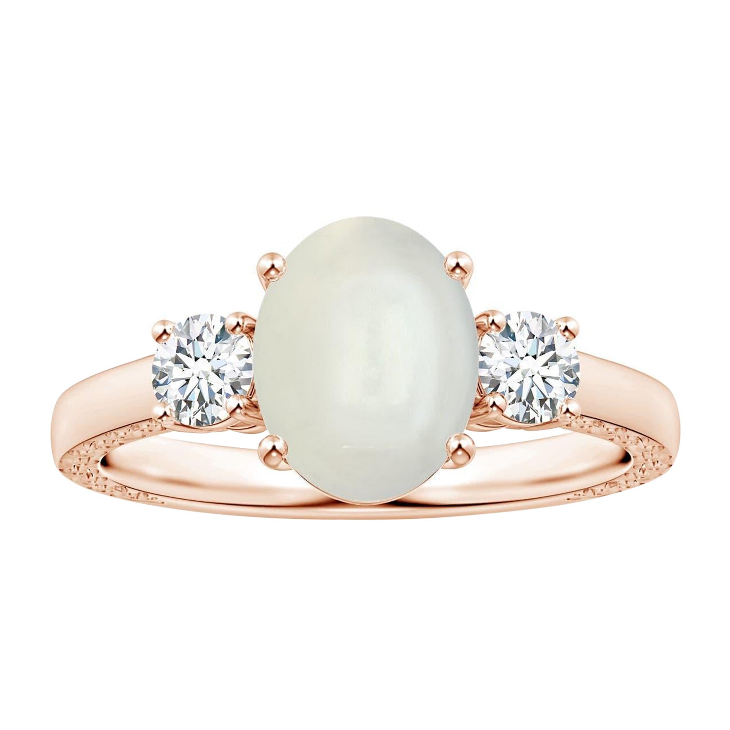 For Sale:  Angara Gia Certified Natural Oval Rainbow Moonstone 3-Stone Ring in Rose Gold