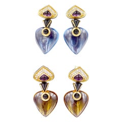 Marina B Boucles d'oreilles multi-gemmes interchangeables en or 18 carats, diamants et améthystes