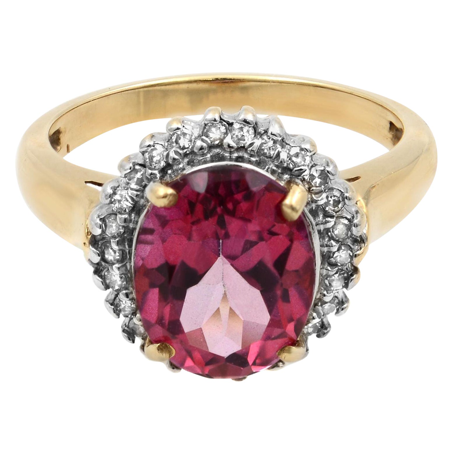 Rachel Koen Pink Tourmaline Diamond Halo Engagement Ring Yellow Gold Oval For Sale