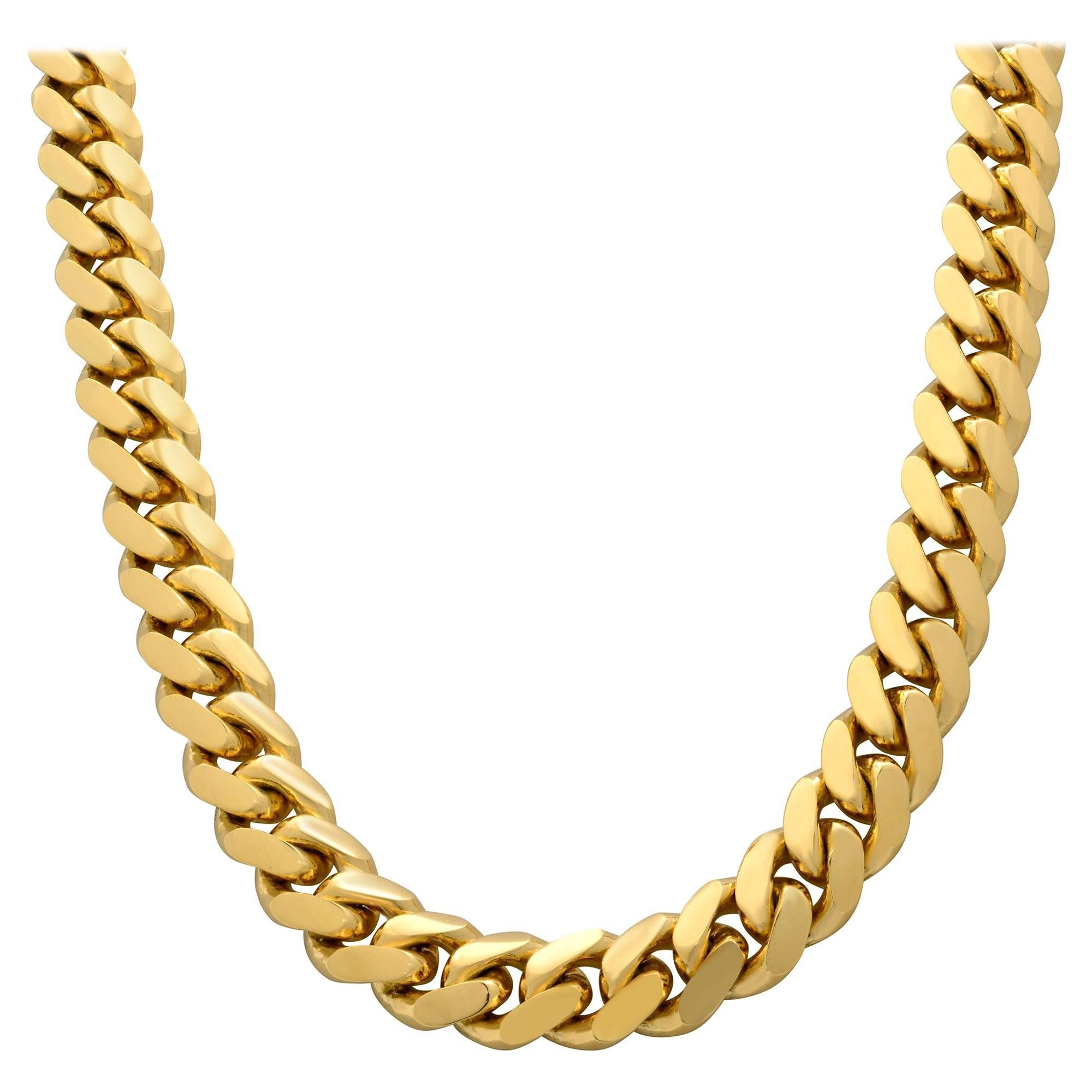Miami Cuban Link Chain Necklace Solid 14K Yellow Gold