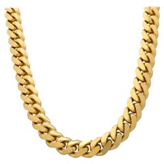 Used Miami Cuban Link Chain Necklace Solid 14K Yellow Gold