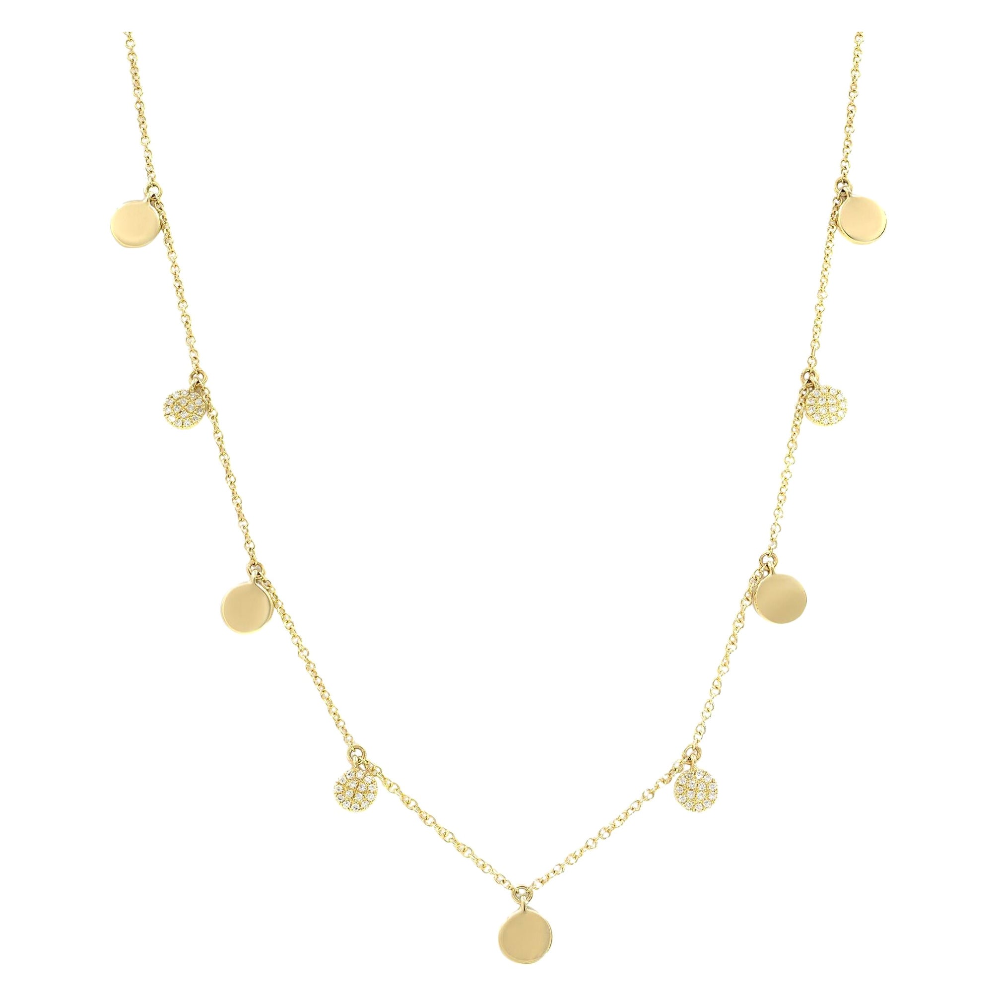 Rachel Koen Pave Diamond Circle Disc Necklace 14K Yellow Gold 0.12cttw 16 Inches