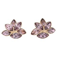 Dior Mise En Tribal Purple Crystal Flower Petal Stud Earrings Gold Tone