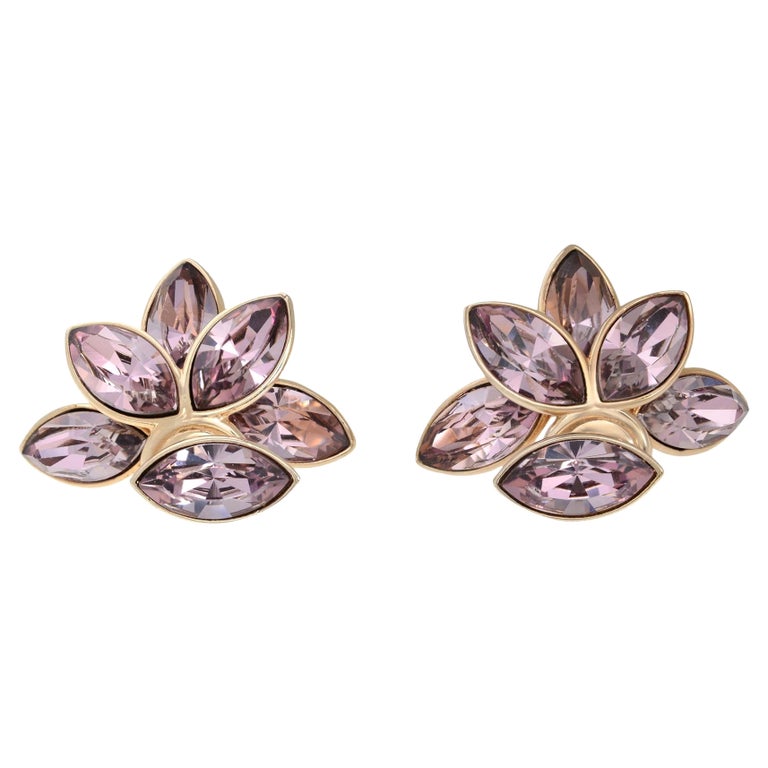 Dior Mise En Tribal Purple Crystal Flower Petal Stud Earrings Gold Tone at 1stDibs