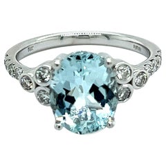 Anello con diamante naturale Acquamarina Misura 6,5 Oro 14k W 2,65 TCW Certificato