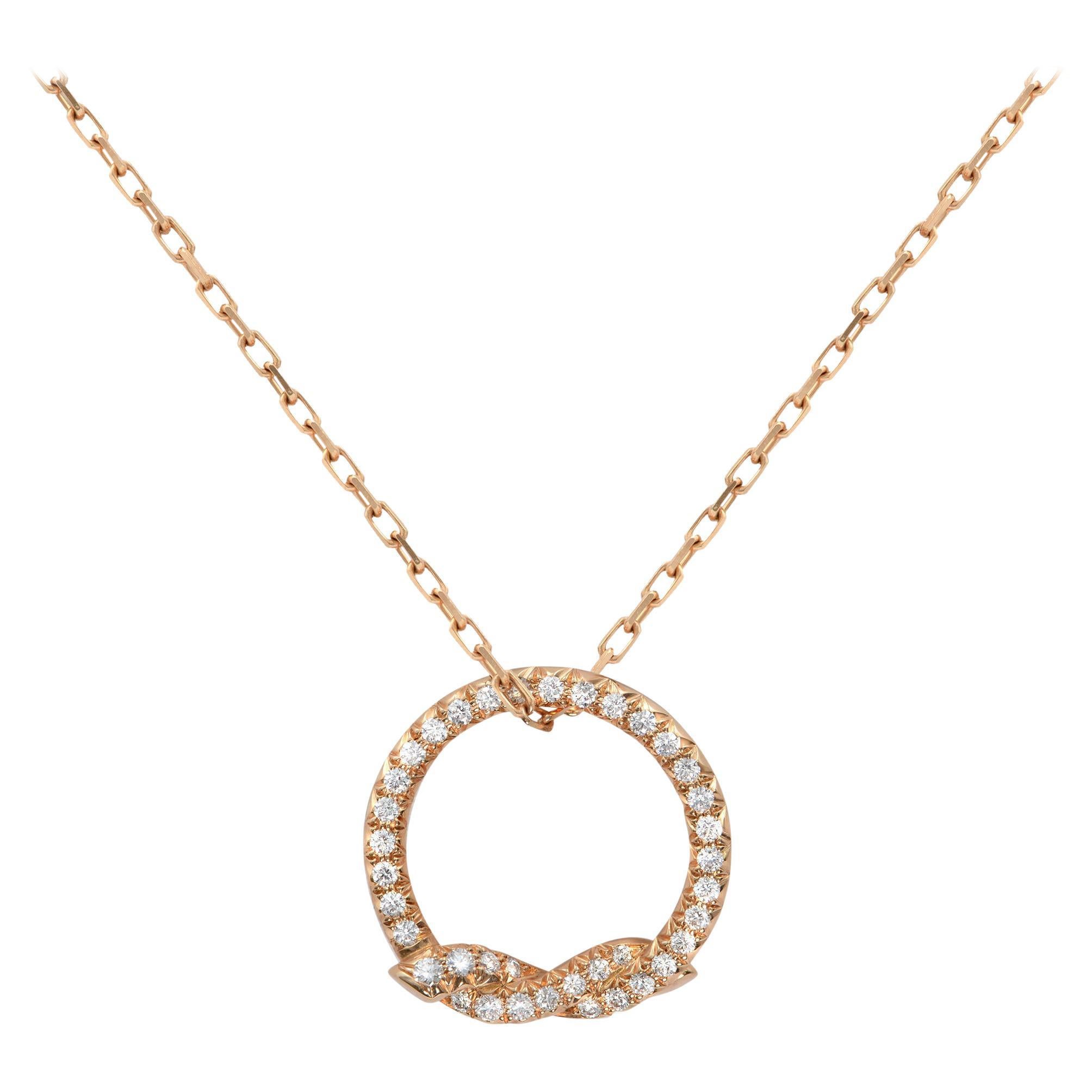 Cartier Entrelaces Diamond Ladies Necklace 18K Rose Gold 0.28Cttw For Sale