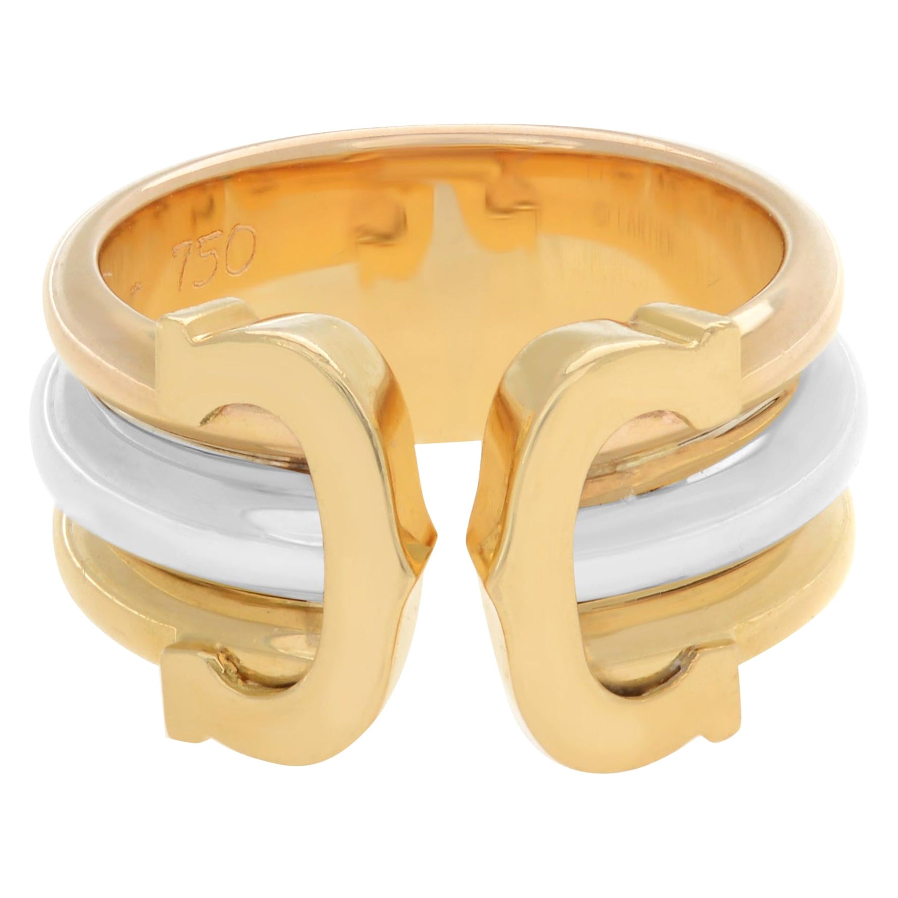 Cartier: 18 Karat dreifarbiger Doppel-C-Ring aus Gold im Angebot
