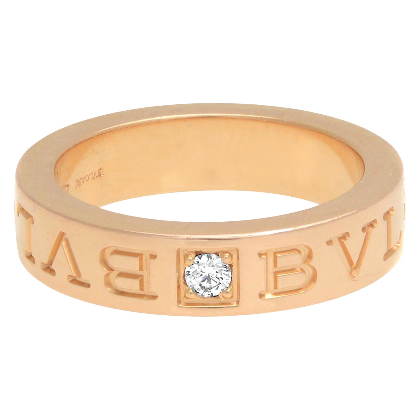Bvlgari Diamond Ring 18K Rose Gold 0.04cttw Size 4.75 For Sale