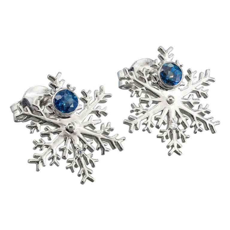 14k Gold Snowflake Earrings with Sapphires and Diamonds For Sale