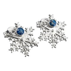 14k Gold Snowflake Earrings with Sapphires and Diamonds
