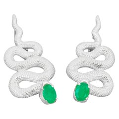 Massive Snake Earrings with Emeralds and Diamonds