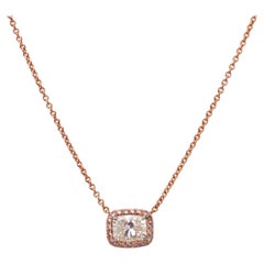 East-West Halo Pendant Necklace, 1.5 Carat Cushion Cut Diamond, GIA Certified