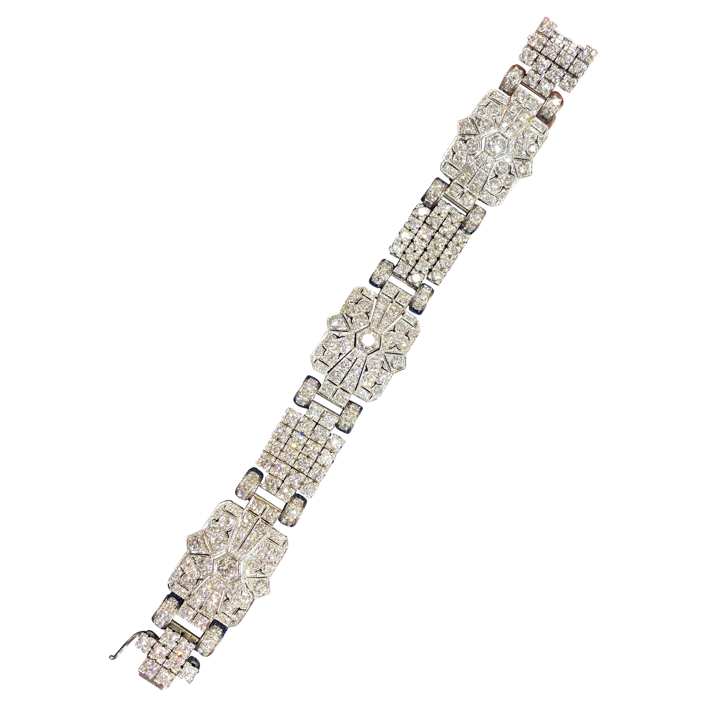 Art-Deco Style 26.88 Carat Diamond and Platinum Bracelet  For Sale