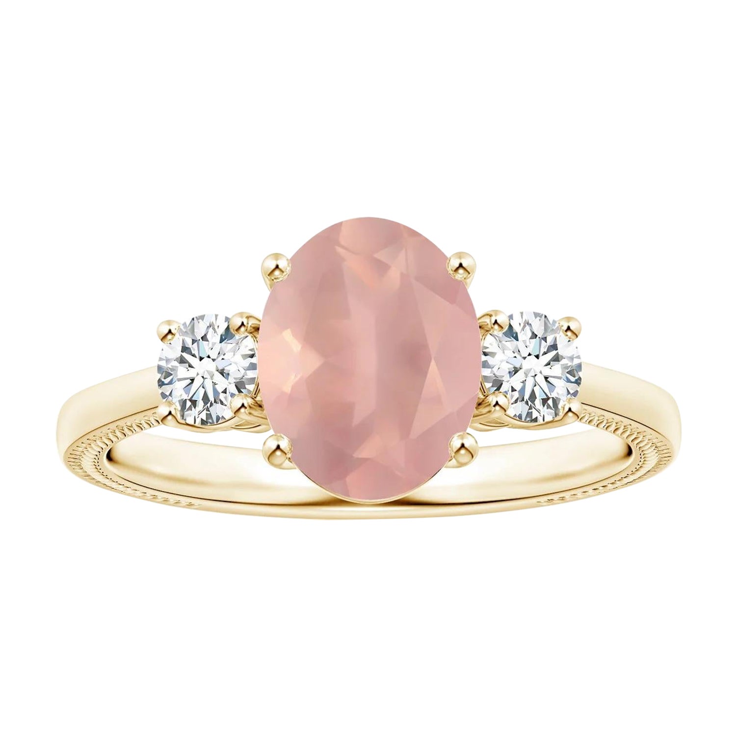 For Sale:  ANGARA GIA Certified Natural Three Stone Oval Rose Quartz Ring in Yellow Gold